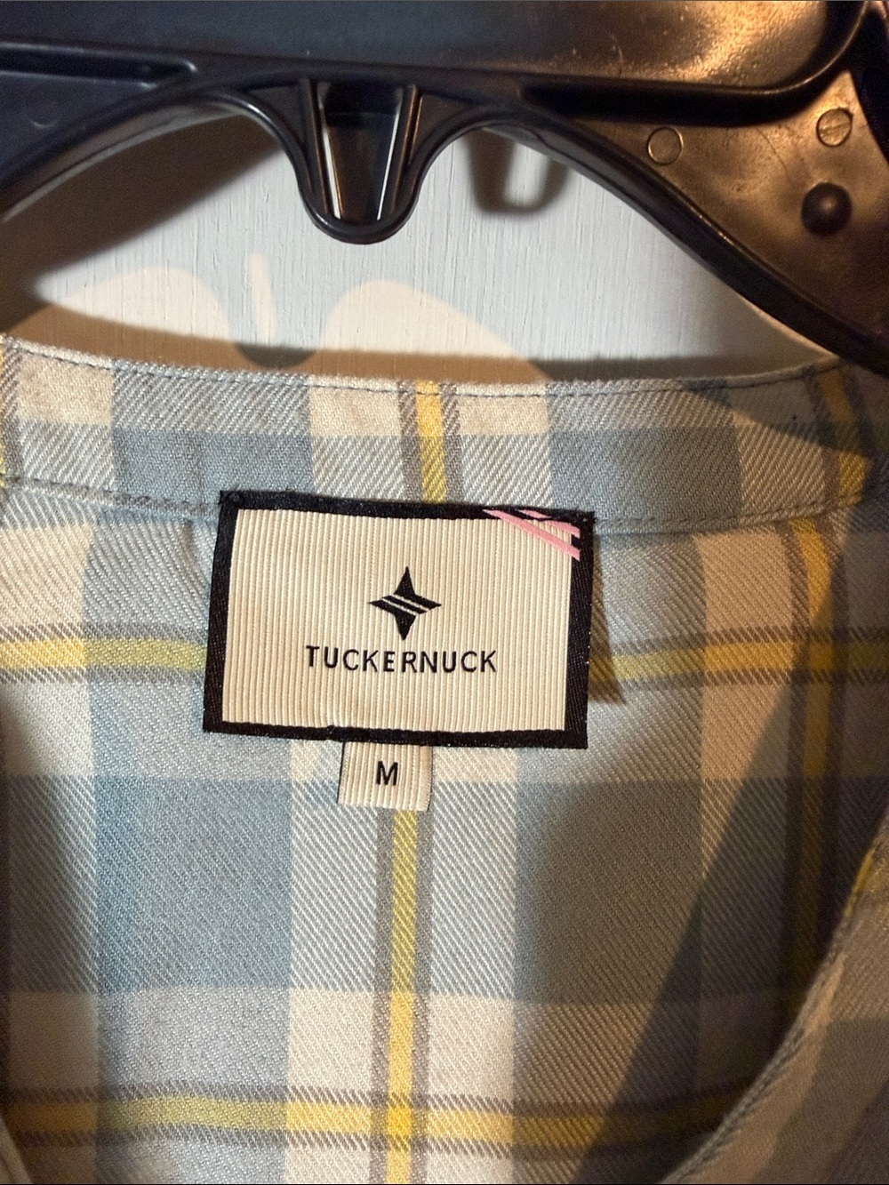 TuckerNUCK Blue Plaid V Neck Ruffle Eileen Button Down- Medium - Picture 3 of 4